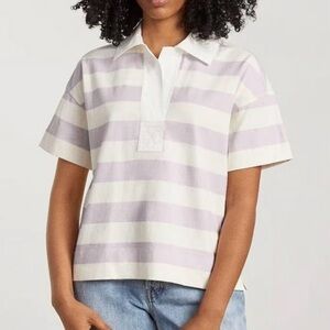 Everlane The Organic Cotton Retro Polo Shirt Purple Stripe Short Sleeve Small